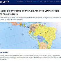 El valor del mercado de M&A de Amrica Latina creci 16% hasta febrero